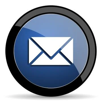 Email blue circle glossy web icon on white background, round button for inter Stock Illustration