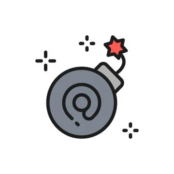 Email bomb, computer virus flat color line icon. Stock Illustration