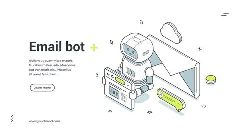Email bot isometric banner. Vector illustration for a web landing page templa Stock Illustration