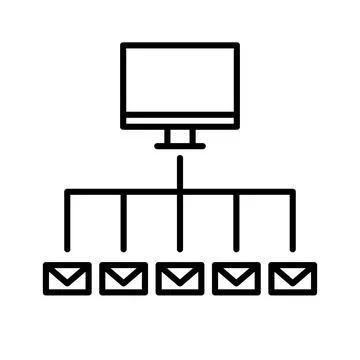Email bulk sending icon from PC. Vector. Illustrazione stock