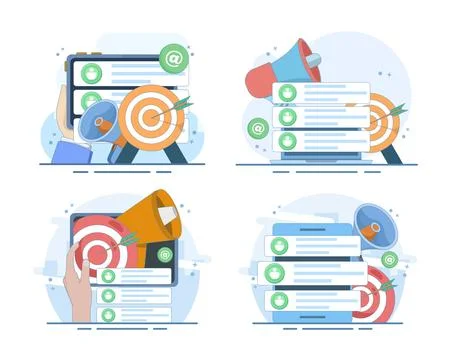 Email campaign set featuring multiple new messages on a laptop Stock Illustration