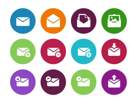 Email circle icons on white background Stock Illustration