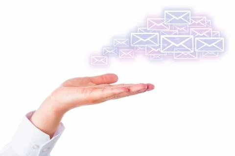 Email Cloud Leaving The Palm Of A Hand On White Stock Photos