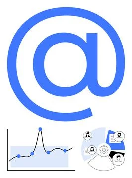 Email Communication and Data Analysis Concept with Graph and Network Elements Illustrazione stock