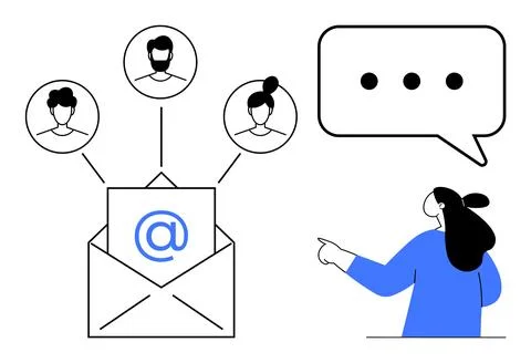 Email Communication and Networking Example with Conversation Elements Stock Illustration