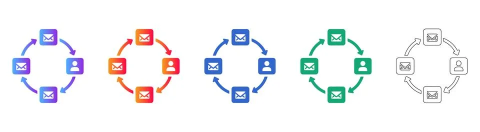 Email Communication and User Networking Icons 스톡 일러스트