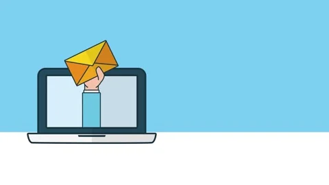 Email communication animation with laptop screen showing mail notification .. Video stock 339072380