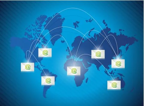 Email communication concept around the world . Stock Illustration