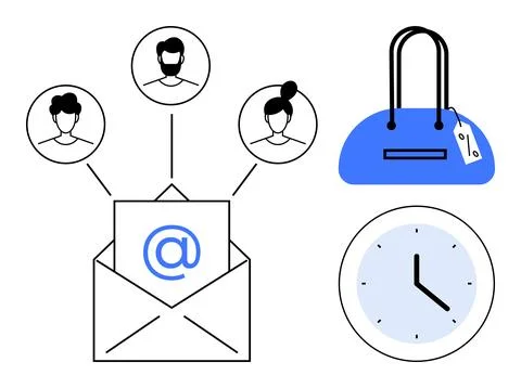 Email Communication Concept with User Avatars and Time Management Elements Stock Illustration