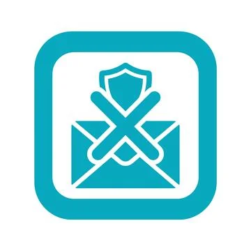 Email communication safety alert icon with blue mail envelope and blocked s.. Stock Illustration