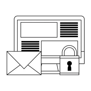 Email computer screen security in black and white 스톡 일러스트