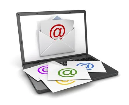 Email concept with laptop, This is a computer generated and 3d rendered picture Stock Illustration