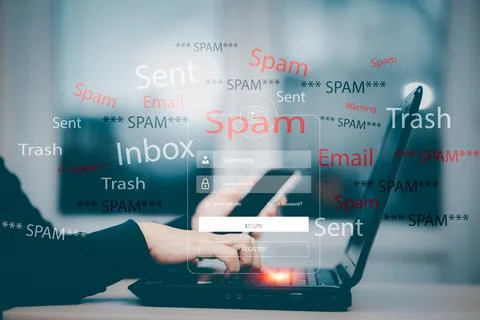 Email concept with laptop spam and virus computer monitor internet security c Stock Photos