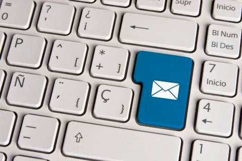 Email concept, mail envelope keyboard key. Stock Photos