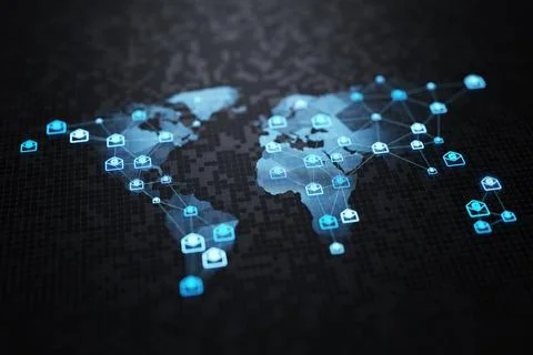 Email concept. Send messages around the world. A network of email icons aro.. イラスト素材