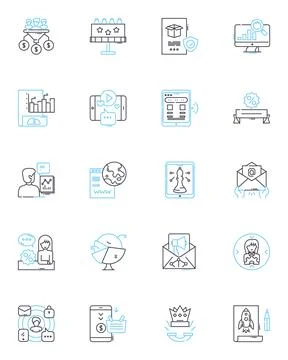Email development linear icons set. HTML, Templates, Design, Responsive, Grid 스톡 일러스트