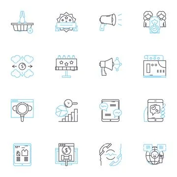 Email development linear icons set. HTML, Templates, Design, Responsive, Grid Illustrazione stock