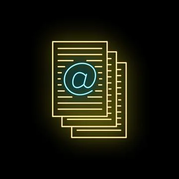 Email documents communication digital correspondence neon icon Stock Illustration