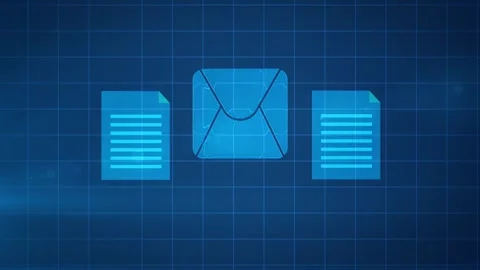 Email Envelope and Documents Transfer Animation on Blue Grid Stock Footage 345969656