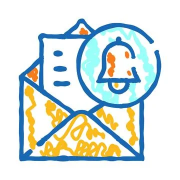 Email envelope with bell notification scribble doodle 스톡 일러스트