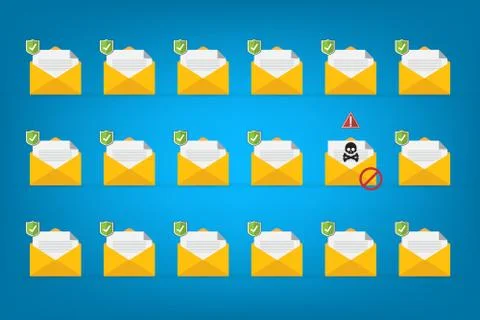 Email / envelope with black document and skull icon. Stock Illustration