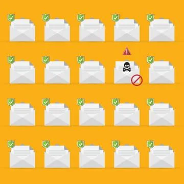 Email / envelope with black document and skull icon. Stock Illustration