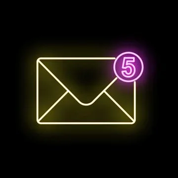 Email envelope with five unread message neon notification Stock Illustration