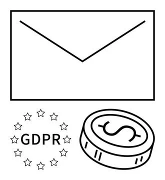Email envelope, GDPR stars circle with text, and dollar coin icon for data .. Stock Illustration