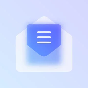 Email envelope glassmorphism icon. Illustrazione stock