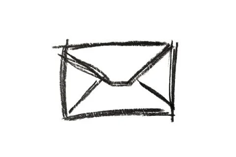 Email envelope icon drawn in black pencil. Stock Photos