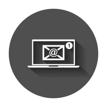 Email envelope message on laptop. Vector illustration in flat style with long Stock Illustration