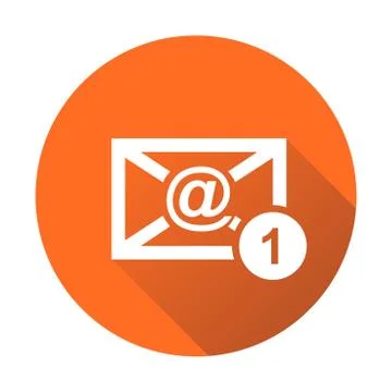 Email envelope message. Vector illustration in flat style on round orange bac Stock Illustration