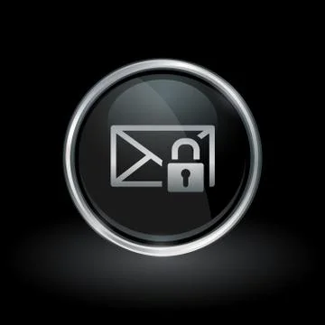 Email envelope padlock icon inside round silver and black emblem Stock Illustration