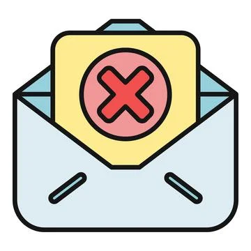 Email envelope rejecting incoming message with red x mark Illustrazione stock