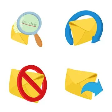 Email envelope with search, refresh, block, and send icons Stock Illustration