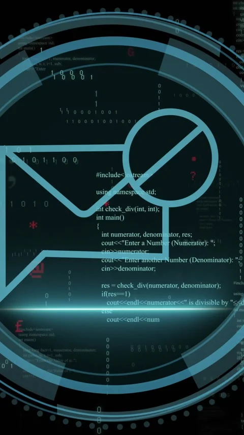 Email icon and coding data processing over dark digital background Stock Footage 320150465
