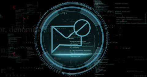 Email icon and coding data processing over dark digital background Stock Footage 330251441