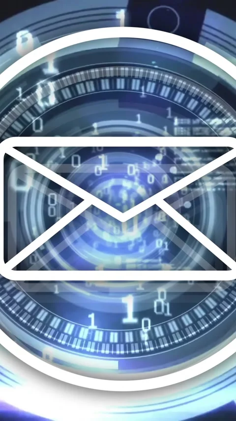 Email icon and digital data processing animation over futuristic interface Video stock 320093263