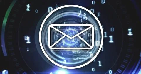 Email icon and digital data processing image over futuristic interface Stock Photos