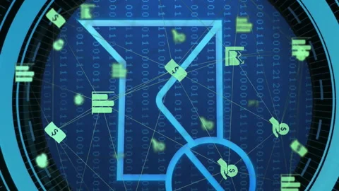 Email icon and financial data animation over binary code background Stock Footage 313332373