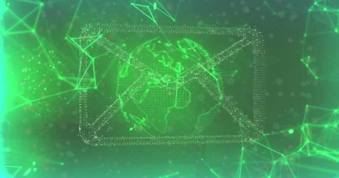 Email icon and globe with network connections animation over green background Stock Footage 303878739