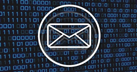 Email icon animation over binary code background Stock Footage 306433361