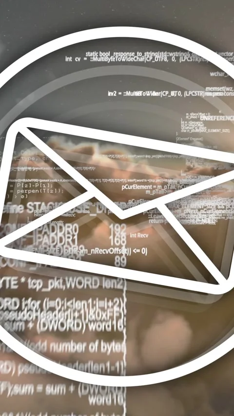 Email icon animation over digital code and clouds background Stock Footage 320093266