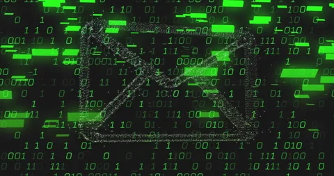 Email icon with binary code animation over green digital background Stock Footage 306433281
