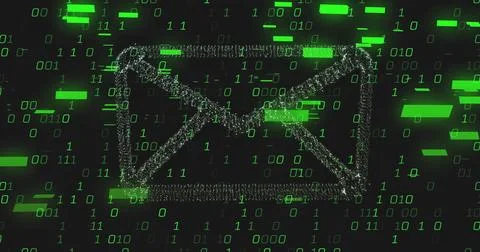 Email icon with binary code image over green digital background Stock Photos