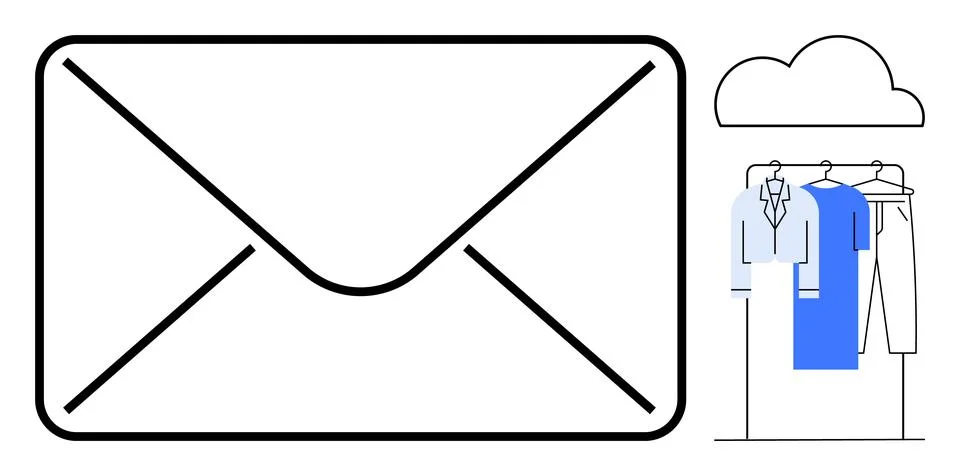 Email Icon with Cloud Storage and Organized Wardrobe in Minimalist Style Stock Illustration