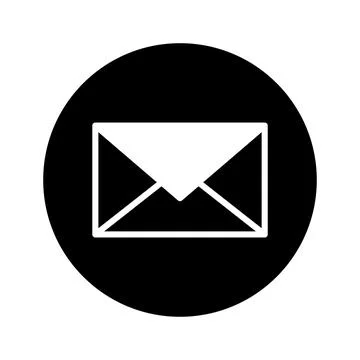 Email icon design featuring a white envelope symbol against a solid black c.. Stock Illustration