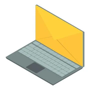 Email icon isometric vector. Open modern laptop with envelope on screen icon イラスト素材