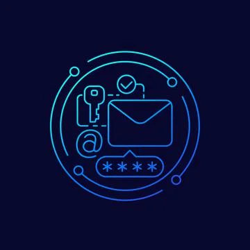 Email icon with password, line vector Stock Illustration