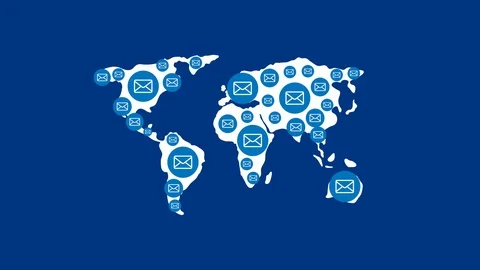 Email icon pop up on world map, Internet communication concept design on blue Stock Footage 108131235